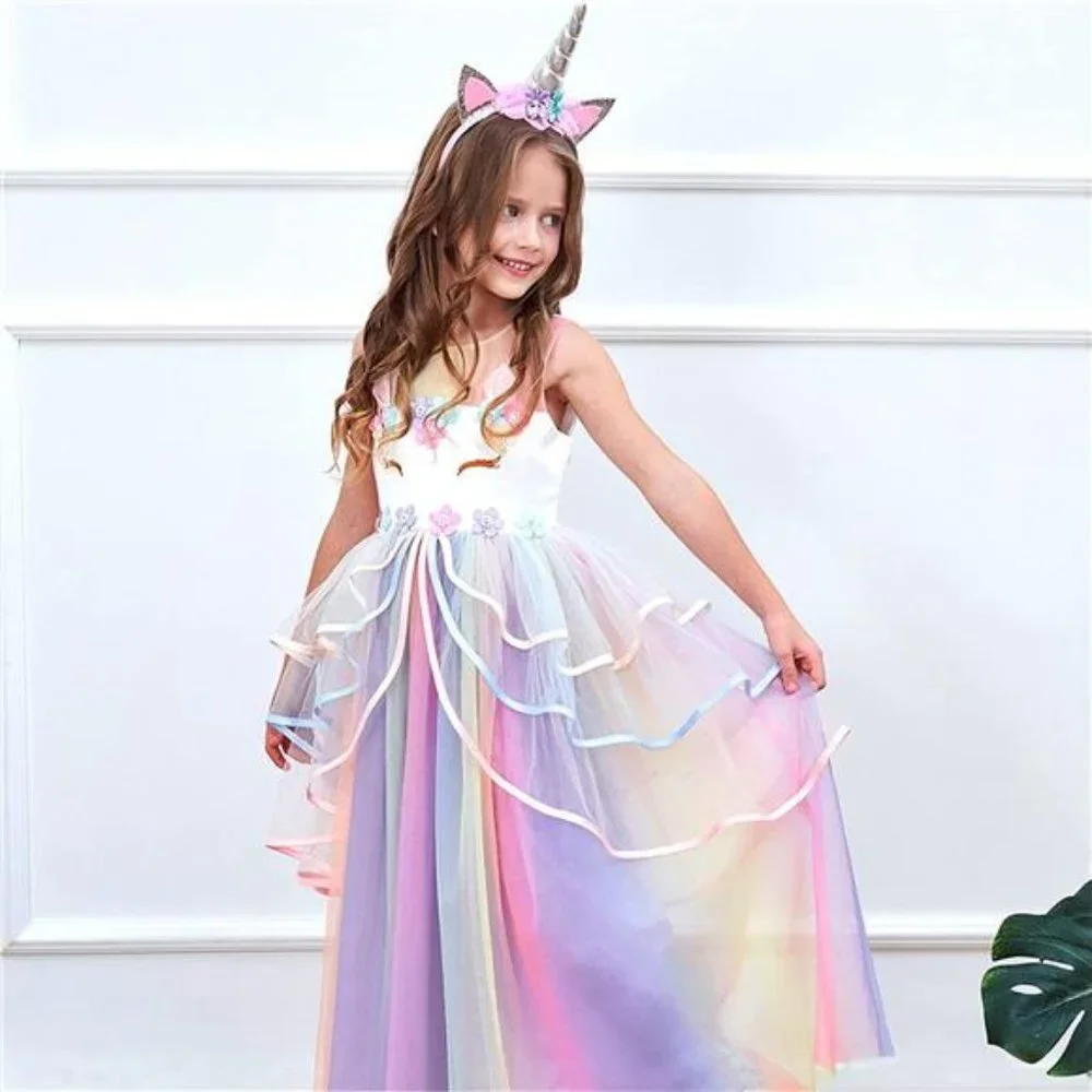 5Pcs, Little Girls Unicorn Princess Dress Up Clothes Jewelry and Headband Set
